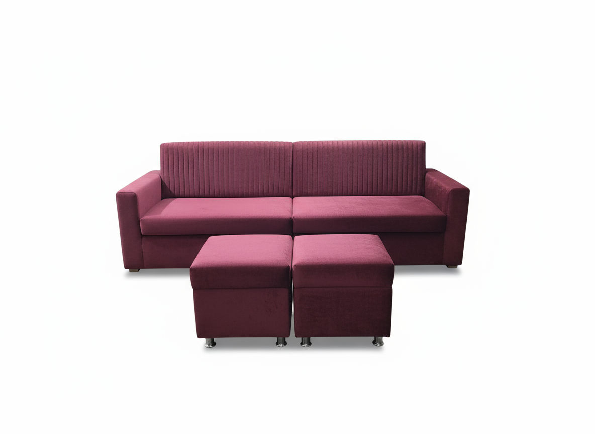 Channel-Back 3-Seater with Matching Ottomans