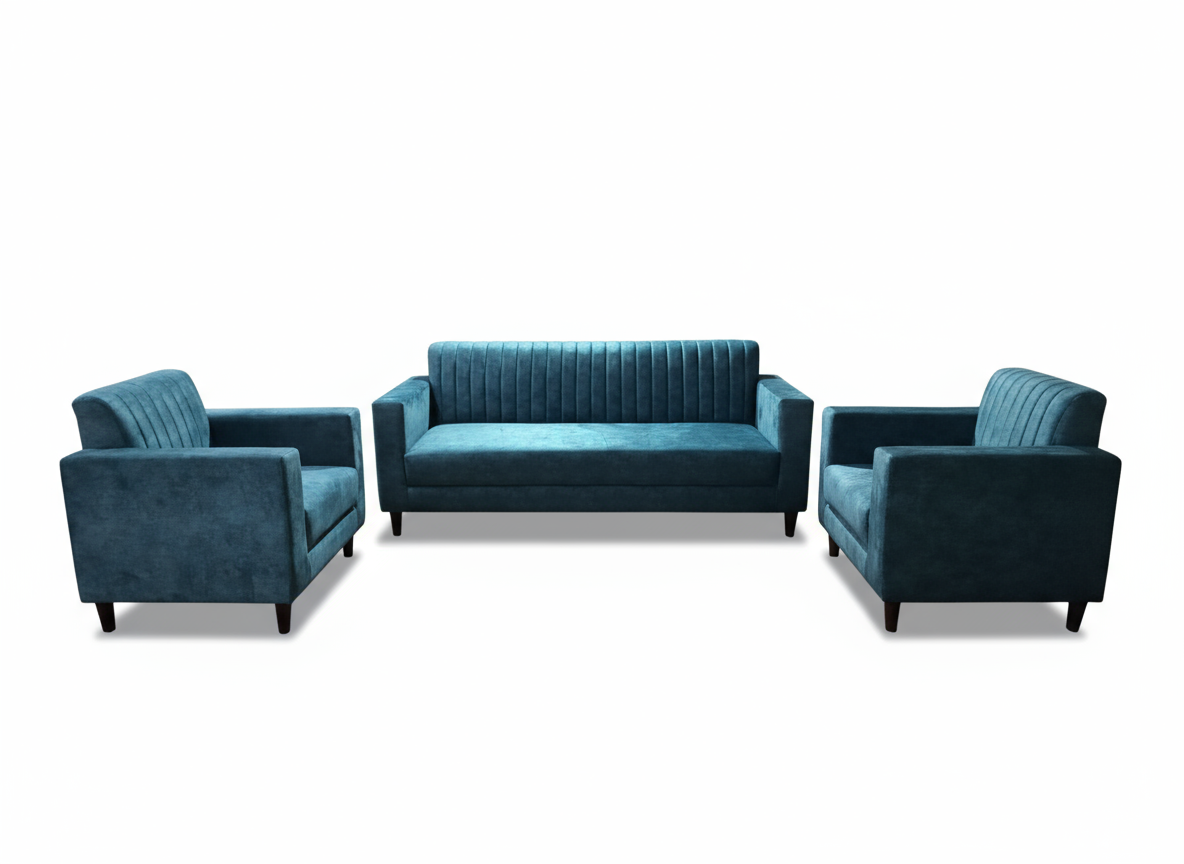 Channel-Back Velvet Sofa Set