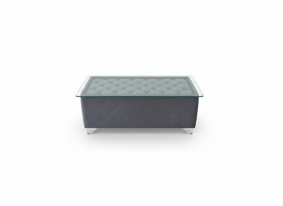 Glass-Top Tufted Ottoman Coffee Table