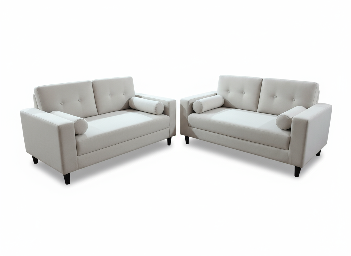 Mid-Century 3-Seater Sofa Set with Bolster Pillows