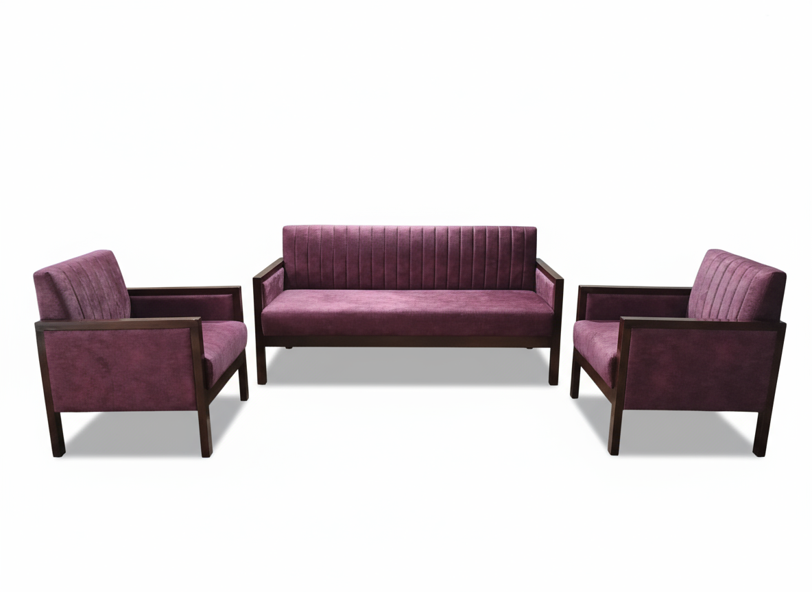 Retro Wood Frame Sofa Set