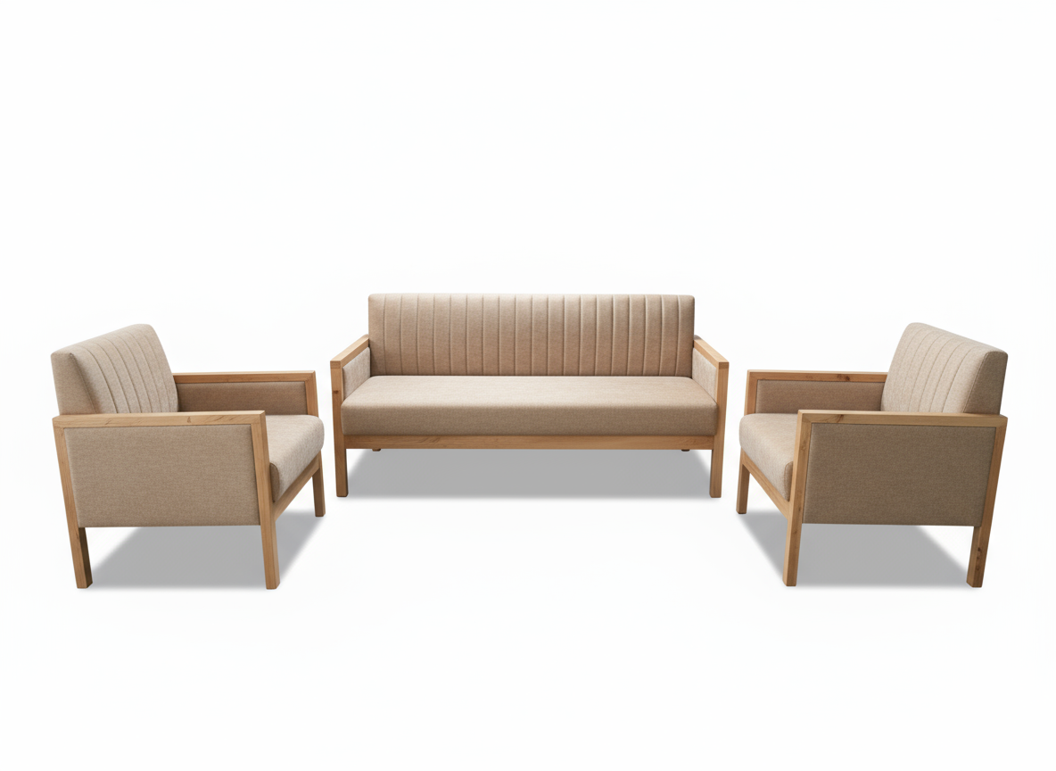 Scandinavian Wood-Framed Sofa Set