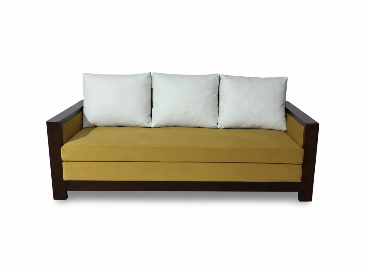 Solid Wood Arm Sofa with Loose Back Cushions