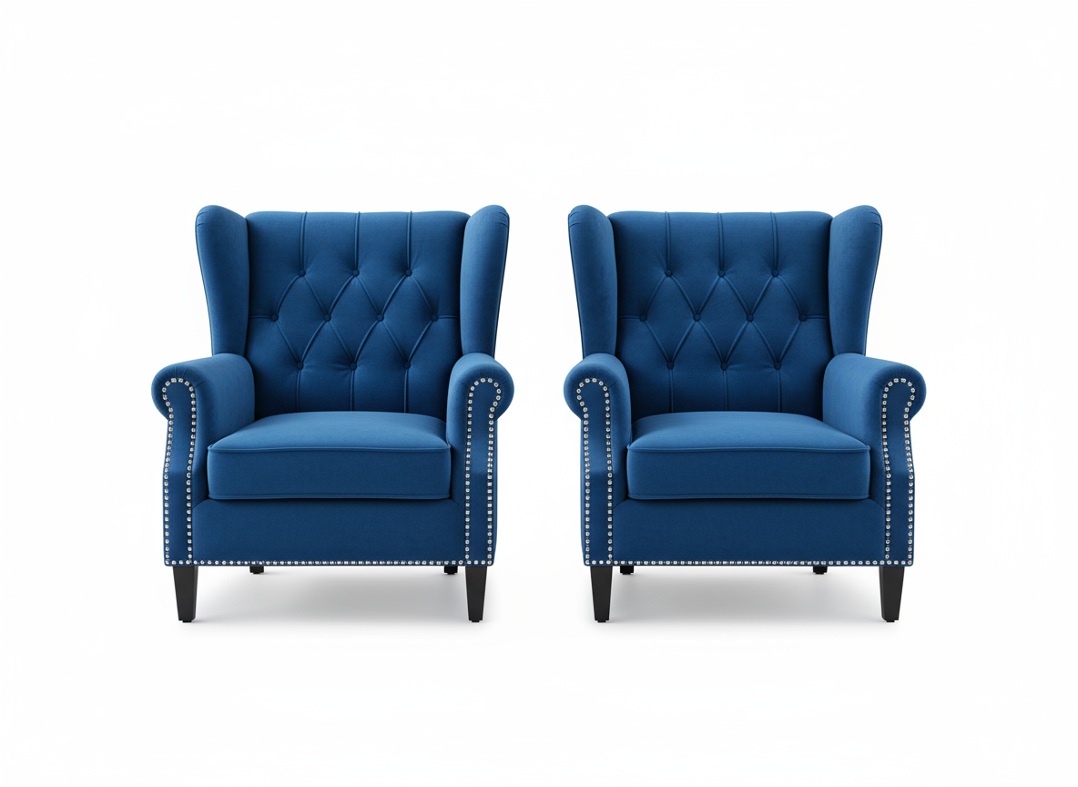 Tufted Wingback Accent Chairs with Nailhead Trim