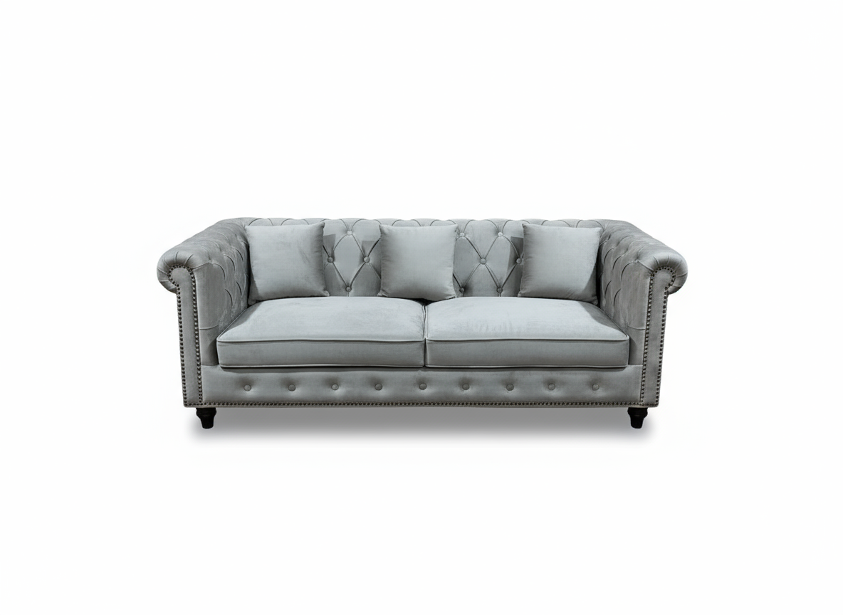 Velvet Chesterfield 3-Seater with Nailhead Trim