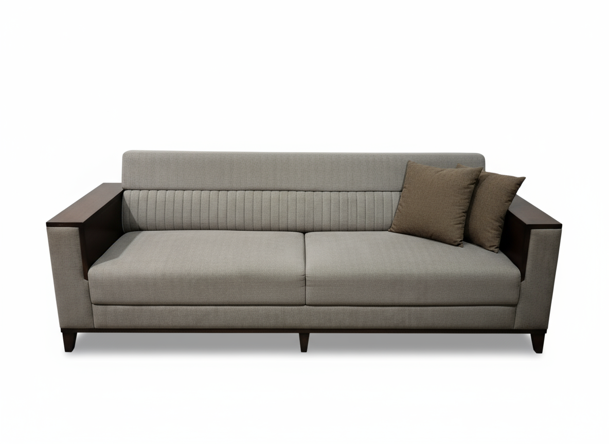 Wood-Arm Channel-Back Sofa with Side Trays